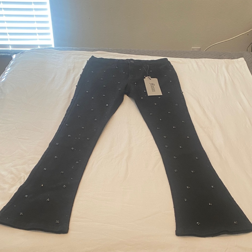 Elegant Black Embellished Flare Jeans